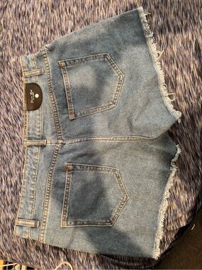 Fashion Nova Light Blue High-Rise Frayed Hem Denim Shorts